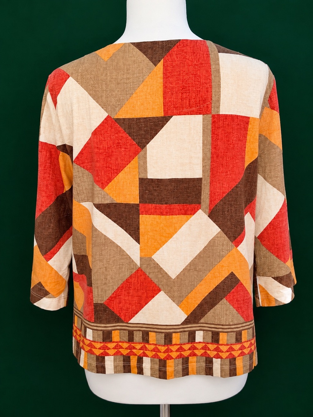 Alfred Dunner Geometric Scoop Neck Top in Rust, Brown & Cream - Picture 4 of 5